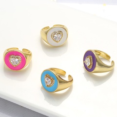fashion drop oil round heart opening adjustable inlaid zircon copper ring wholesale nihaojewelry