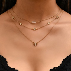simple star pendant multi-layer pearl splicing necklace wholesale nihaojewelry
