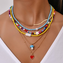 perles de couleur pendentif coeur champignon étoile collier multicouche en gros nihaojewelry