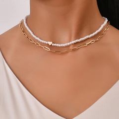 simple hollow chain pearl multilayer necklace wholesale nihaojewelry