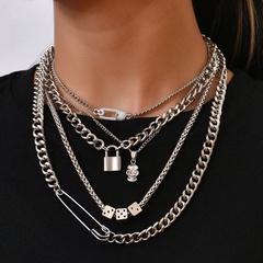 punk metal pin lock skull sieve multilayer necklace wholesale Nihaojewelry