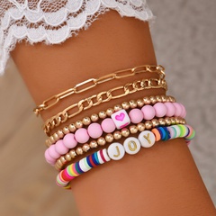 ethnic color soft ceramic letter beads chain multi-layer bracelet wholesale Nihaojewelry