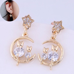 Korean Style Cute Cat Rhinestone Pendant Earrings Wholesale Nihaojewelry