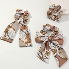 retro floral knotted ribbon silk scarf bow knot hair scrunchies set wholesale Nihaojewelry