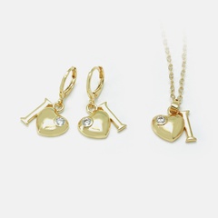 Korean copper gold-plated inlaid zircon heart-shaped earrings necklace wholesale Nihaojewelry