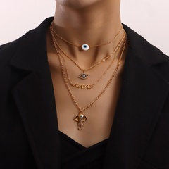 retro multi-layer clavicle thin chain blue devil's eye pendant necklace wholesale Nihaojewelry