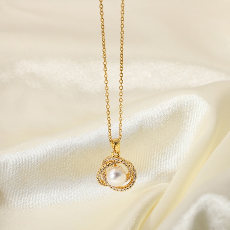 Retro vergoldeter geometrischer Edelstahl kubische Perlenanhänger Halskette Großhandel Nihaojewelry's discount tags