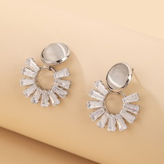 925 Silver Needle French round Opal Rhinestone-Encrusted Stud Earrings European and American Ins Fashion Simple Grace Personality Earrings for Women