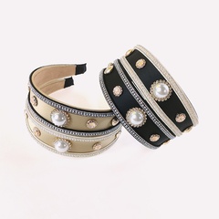 fashion vintage new double row rhinestone inlaid pearl headband wholesale nihaojewelry