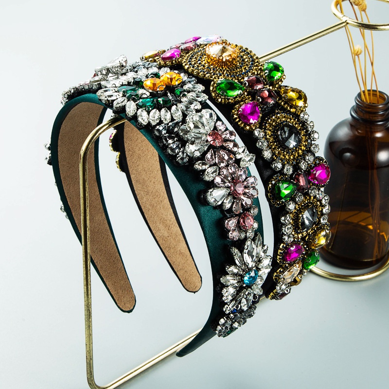 Hexings Stirnband im Barockstil mit farbigen Glas diamanten Blumen stoff Stirnband europische und amerikanische Mode breite Krempe RetroHaarschmuck