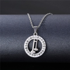 Europe and America Cross Border Stainless Steel Musical Note Necklace Glossy Cut Clay Diamond Clavicle Chain Stylish Pendant Necklace Wholesale