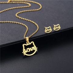 Cat Pendant Necklace Three-Piece Earrings Set Kitten Love Sweater Chain Women's Gold-Plated Fashion Stainless Ornament Set Chain