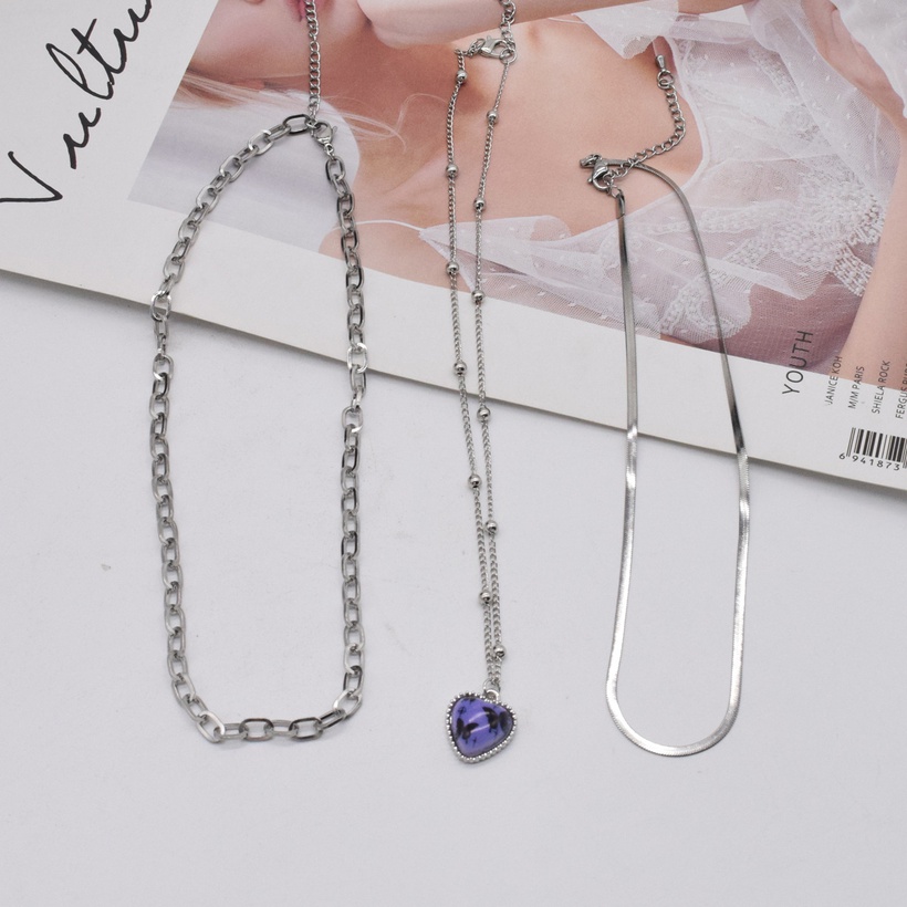 Bijoux Fantaisie Colliers | Collier De Chane Creuse Multicouche Coeur Opale Couleur Mode En Gros Nihaojewelry - PG54118