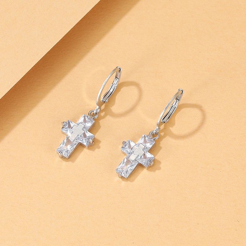 Europe and America Cross Border New Small and Personalized Cross Earrings Fashion Vintage Alloy Diamond Cross Earrings Ear Studs