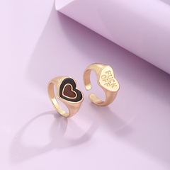 Europe and America Cross Border New Personalized Alloy Heart-Shaped Ring Fashion Retro Alphabet Oil Drop Peach Heart Ring 2-Piece Set