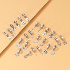 Europe and America Cross Border New Fashion Small Devil Smiley Lightning Earrings Personality Stainless Steel Multi-Element Earring Ear Clip
