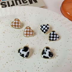 heart checkerboard drop oil stud earrings wholesale nihaojewelry