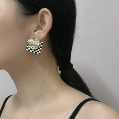 New Retro Acrylic Black And White Checkerboard Stud Earrings Wholesale Nihaojewelry