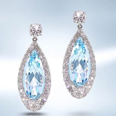 new sea blue pear-shaped copper zircon drop earrings wholesale Nihaojewelry