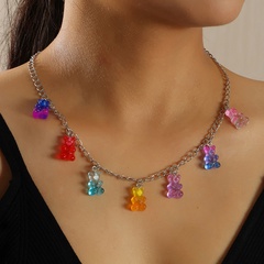 fashion colorful gradient color bear resin necklace wholesale nihaojewelry