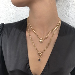retro simple heart OT buckle geometric lock necklace wholesale nihaojewelry