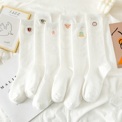 Cat paw embroidery solid color medium tube socks wholesale Nihaojewelry