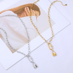 simple fashion geometric lock paperclip stainless steel necklace wholesale nihaojewelry