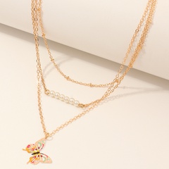 simple new hollow butterfly pearl multi-layer necklace wholesale nihaojewelry