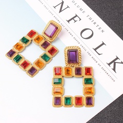 retro color crystal hollow square pendant earrings wholesale nihaojewelry