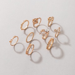 goldene Krone Blume Strass Ring neunteiliges Set Großhandel nihaojewelry