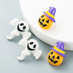 Halloween tête de citrouille en forme de fantôme blanc boucles d'oreilles en résine bijoux en gros Nihaojewelry