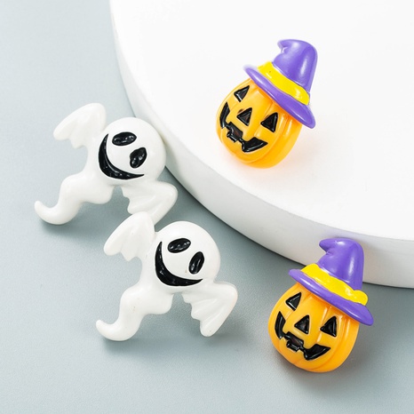 Halloween pumpkin head white ghost shape resin earrings wholesale jewelry Nihaojewelry's discount tags