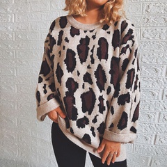 Autumn and winter new leopard print round neck long-sleeved loose pullover sweater