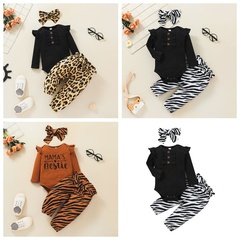 Foreign Trade New Baby and Infants Romper Romper Two-Piece Set Fashion Baby Autumn Leopard Print Trousers Suit in Stock