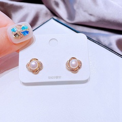 Zirkon mikro-eingelegte Perlenblume koreanische Ohrringe Großhandel Schmuck Nihaojewelry