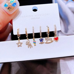 zircon heart shape bear star geometric korean style earrings set wholesale jewelry Nihaojewelry