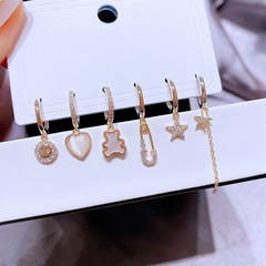 zircon buttons star heart shape bear korean style earrings set wholesale jewelry Nihaojewelry