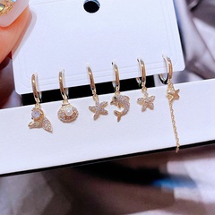zircon inlaid fishtail dolphin starfish korean style earrings set wholesale jewelry Nihaojewelry