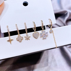 zircon four-leaf clover heart shape korean style earring set jewelry wholesale Nihaojewelry