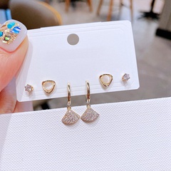 Opal Zircon Micro Inlaid Geometric Simple Earrings Three Pairs wholesale jewelry Nihaojewelry