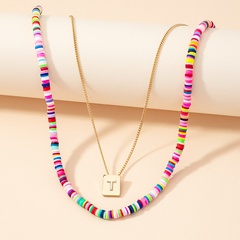 new letter square pendant color soft pottery necklace wholesale nihaojewelry
