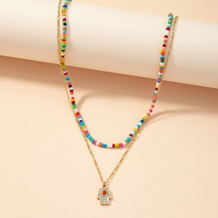 color beaded devil's eye pendant double-layer necklace wholesale nihaojewelry