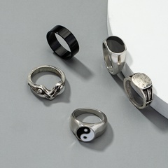 conjunto de anillos anchos geométricos de tai chi de color de contraste simple vintage al por mayor nihaojewelry