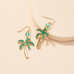 Japanese and Korean New All-Match 1 Pair Drip Glazed Coconut Tree Earrings Cross-Border Trade Ornament European and American Seaside Holiday Earrings