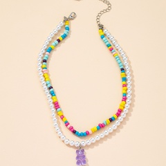 candy color bear pendant beaded double-layer necklace wholesale nihaojewelry