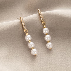 Korean style rhinestone pearl pendant earrings wholesale nihaojewelry