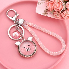 alloy glass diamond rabbit pig quicksand pendant keychain wholesale Nihaojewelry