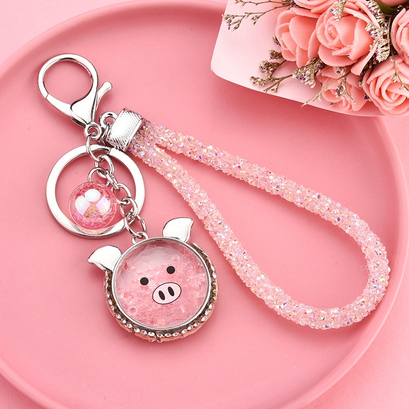 alloy glass diamond rabbit pig quicksand pendant keychain wholesale Nihaojewelry