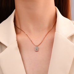 square M letter pendant copper inlaid zircon necklace wholesale nihaojewelry
