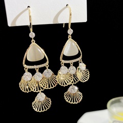 simple fashion opal fan-shaped tassel earrings wholesale nihaojewelry